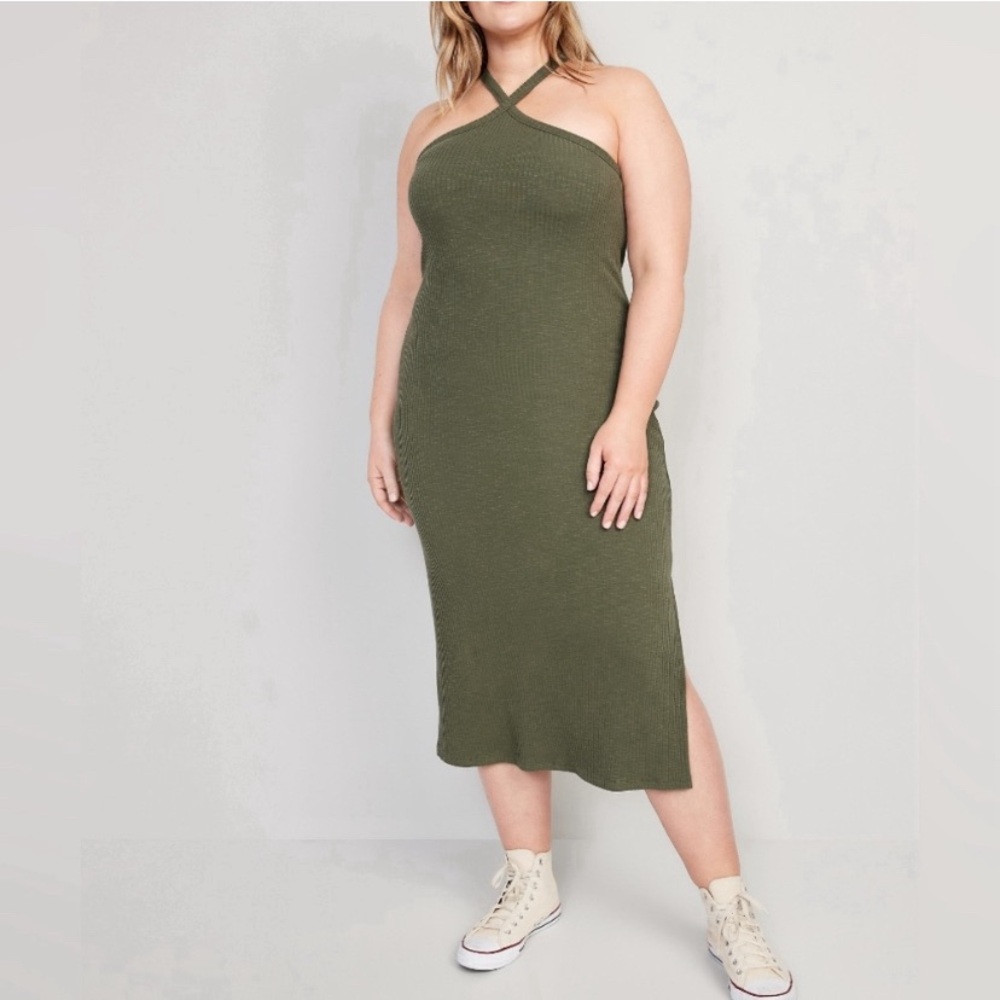 NEW Old Navy Green Rib-Knit‎ Halter Midi Dress Size 3X
